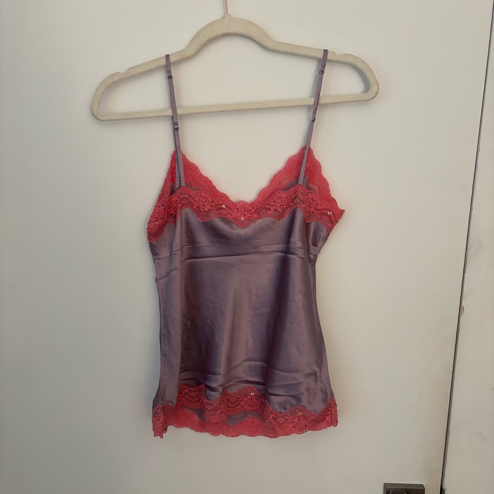 NWT Vintage Y2K Gold Hawk 100% Silk Cami S Beaded Lace Sleeveless Tank Top Fairy - Picture 2 of 7